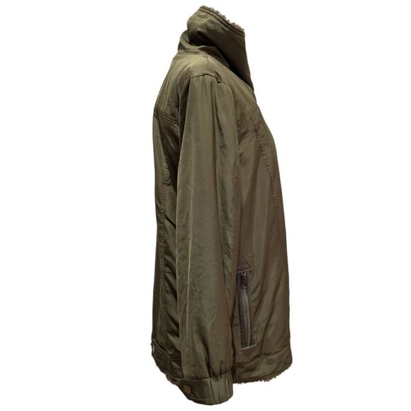 Anthropologie Joni Aviator Moto Jacket Olive Sherpa-lined Women's Size M Petite - Picture 8 of 16